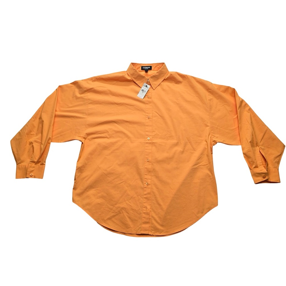 Express Boyfriend Button Down Shirt Orange Long Sleeve Women’s M